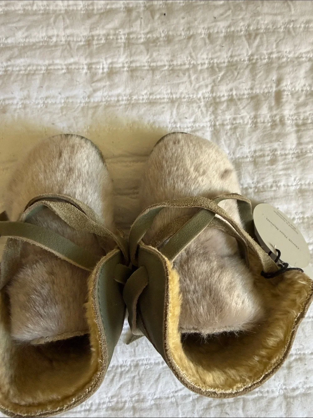 Donsje Kids Olive Green Fur-Front Slippers